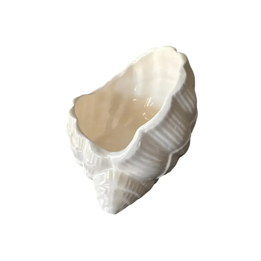 Vintage White Ceramic Seashell Planter Shell Cachepot Coastal Beach Decor 6”